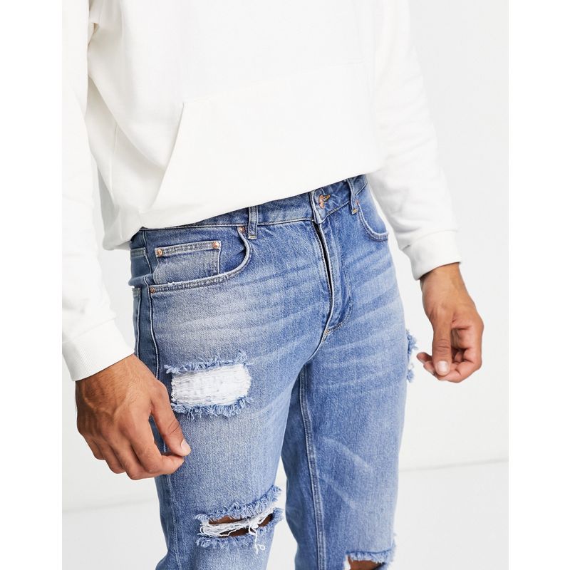 Uomo VE8j8 DESIGN - Jeans stretch slim lavaggio blu medio molto strappati
