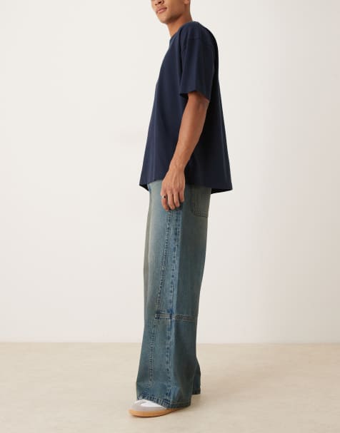 ASOS DESIGN - Jeans super ampi blu lavaggio medio con tinta marrone - view 1