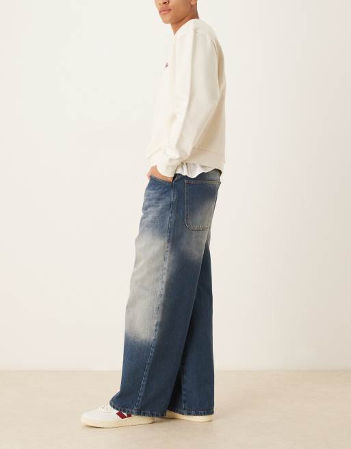 ASOS DESIGN - Jeans super ampi indaco slavato con bordi grezzi , 2 di 5