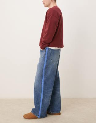 ASOS DESIGN - Jeans super ampi lavaggio blu medio con riga laterale - view 1