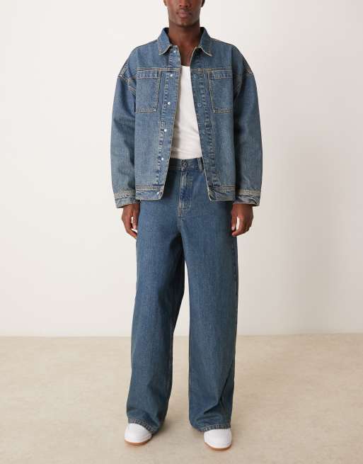 ASOS DESIGN - Jeans super ampi lavaggio blu medio in coordinato , 3 di 5