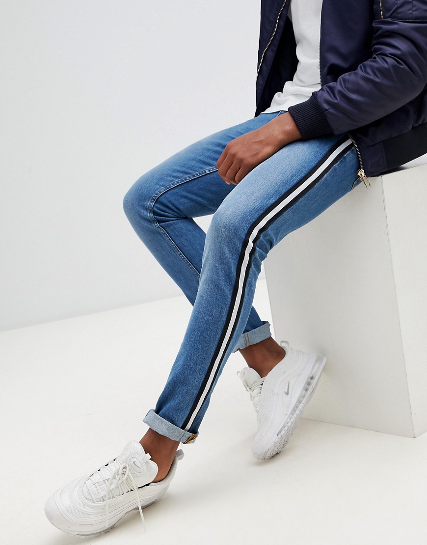 ASOS DESIGN - Jeans super skinny blu lavaggio medio con riga laterale