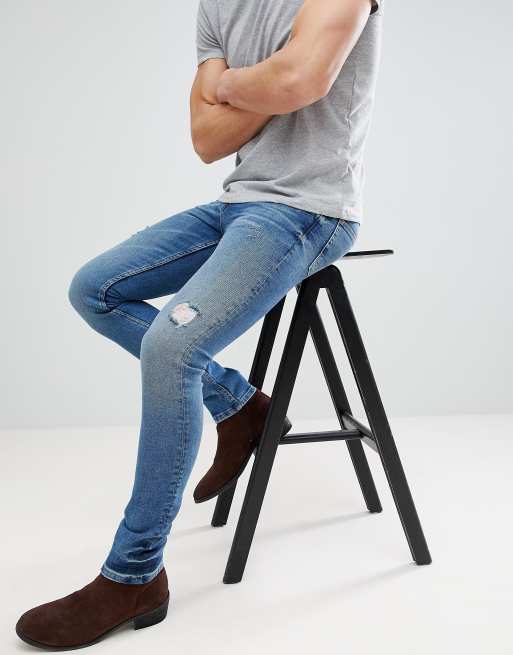 ASOS DESIGN - Jeans super skinny blu lavaggio scuro con abrasioni