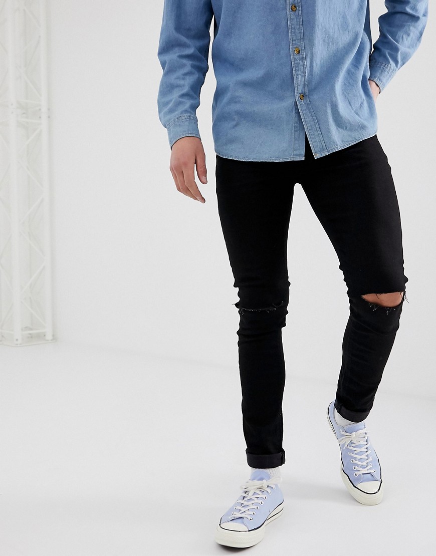 ASOS DESIGN - Jeans super skinny con strappi sulle ginocchia-Nero