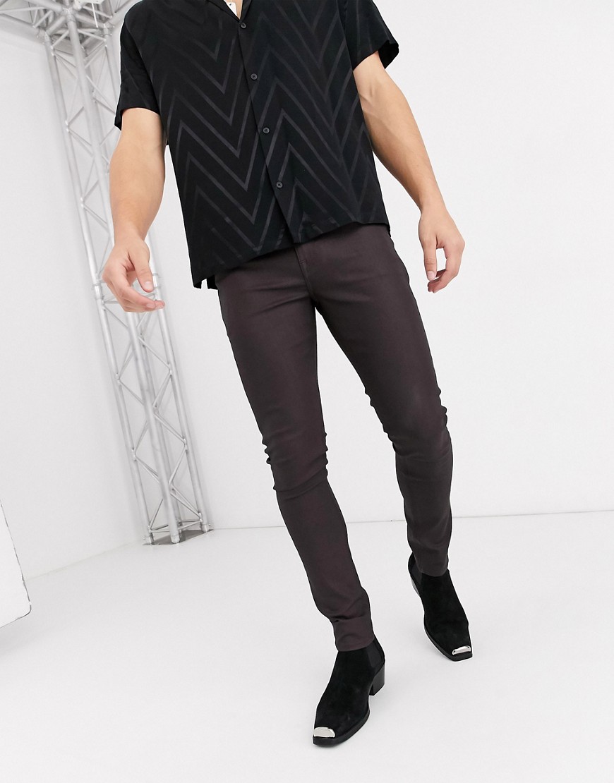 ASOS DESIGN - Jeans super skinny in ecopelle spalmata marrone