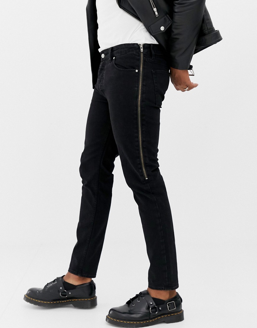 ASOS DESIGN - Jeans super skinny neri con zip laterale-Nero
