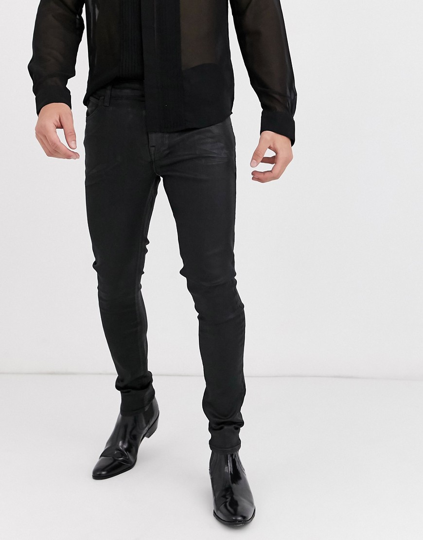 ASOS DESIGN - Jeans super skinny spalmati in ecopelle nera-Nero