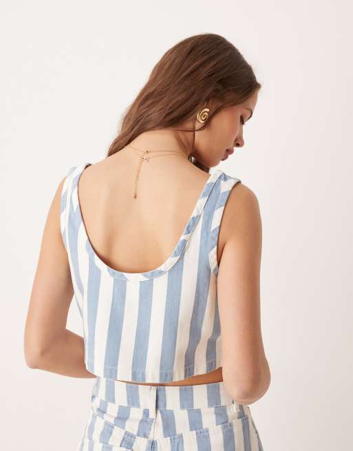 ASOS DESIGN – Jeans-Trägertop in Blau und Weiß mit maritimen Streifen, Kombiteil, 3 von 4