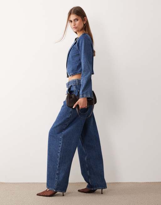 ASOS DESIGN - Jeans van co-ord set met ballonpijpen in donker middenblauw, 3 van 5