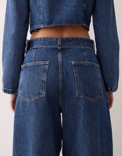 ASOS DESIGN - Jeans van co-ord set met ballonpijpen in donker middenblauw, 4 van 5