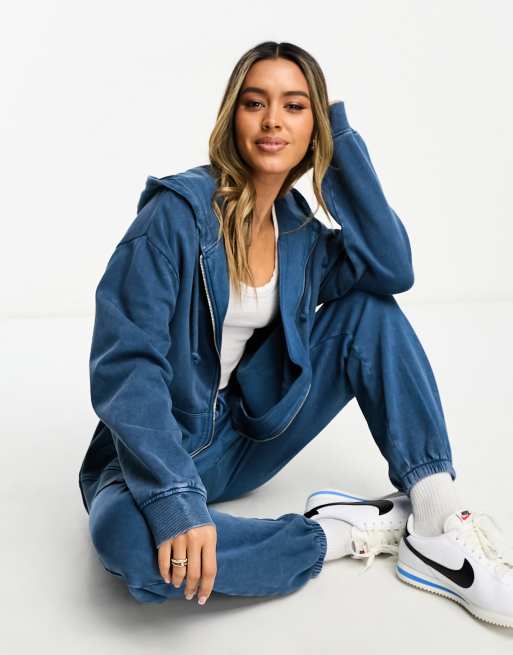 ASOS DESIGN – Jeansblå huvtröja med dragkedja, del av set, 4 av 4