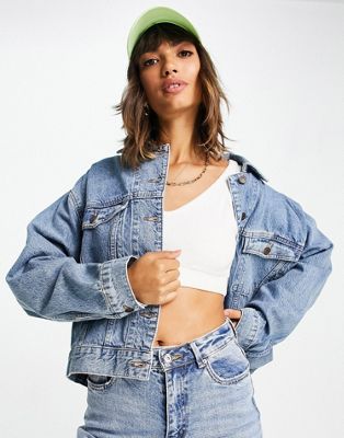 ASOS DESIGN – Jeansjacke im Stil der 90er aus Bio-Baumwollmix in mittlerer Waschung-Blau