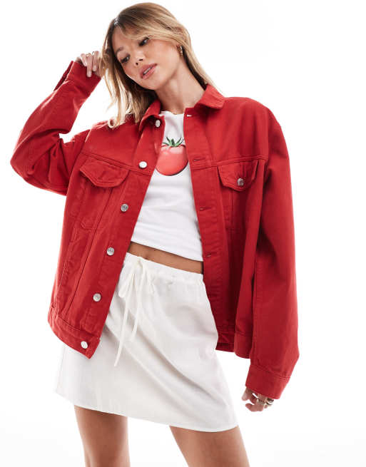 Red denim jacket asos sales