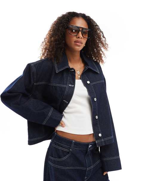 ASOS DESIGN – Jeansjacke in Mittelblau im Western-Design - view 1