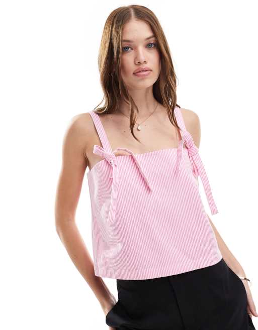 ASOS DESIGN – Jeansoberteil in Rosa gestreift mit Schleife