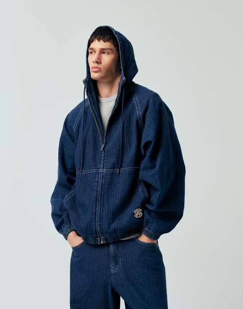 ASOS DESIGN – Jeansowa bluza oversize z kapturem w niebieską kratę, część zestawu - view 1