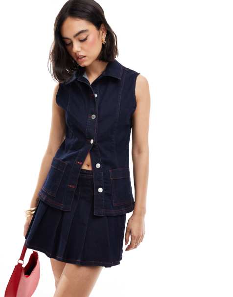 ASOS DESIGN – Jeansowa dopasowana kamizelka w kolorze indygo, część zestawu - view 1