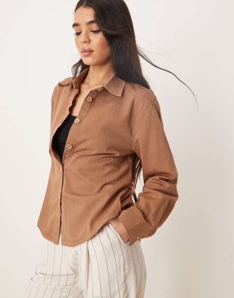 ASOS DESIGN – Jeansowa koszula w kolorze mokki z wiązaniem z tyłu - view 1
