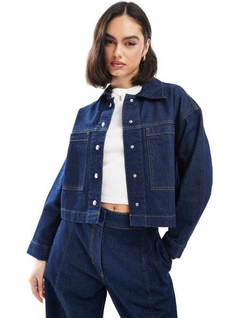 ASOS DESIGN – Jeansowa krótka kurtka koszulowa w kolorze indygo – Część zestawu