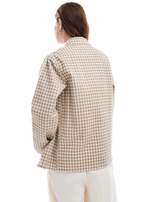 ASOS DESIGN – Jeansowa kurtka Harrington w brązową kratkę vichy, 4 z 4