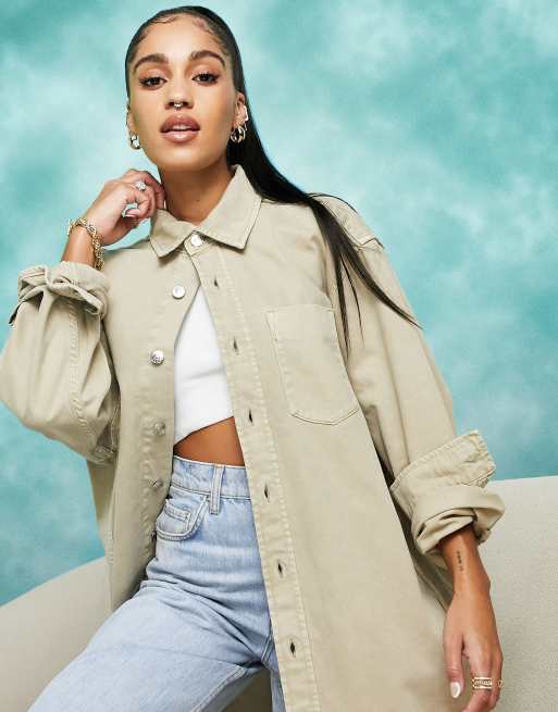ASOS DESIGN – Jeansowa kurtka koszulowa oversize w kolorze beżowym