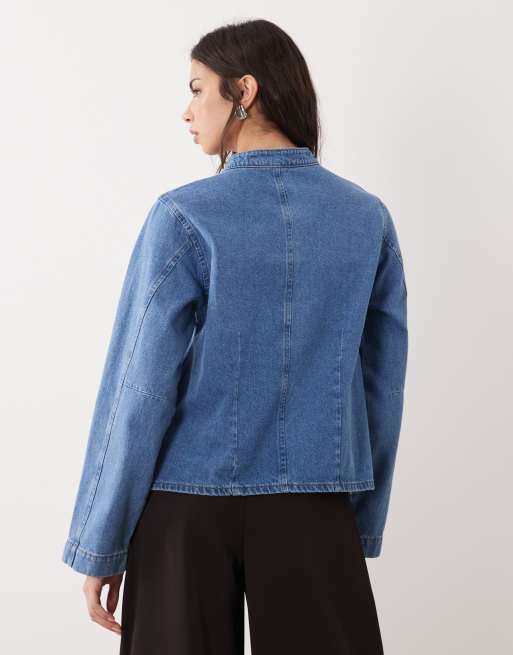ASOS DESIGN – Jeansowa kurtka oversize ze stójką w kolorze indygo, 4 z 4