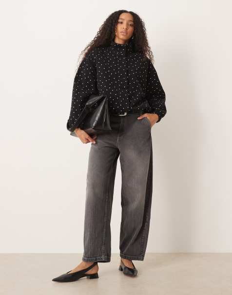 ASOS DESIGN denim funnel neck sports jacket in polka dot