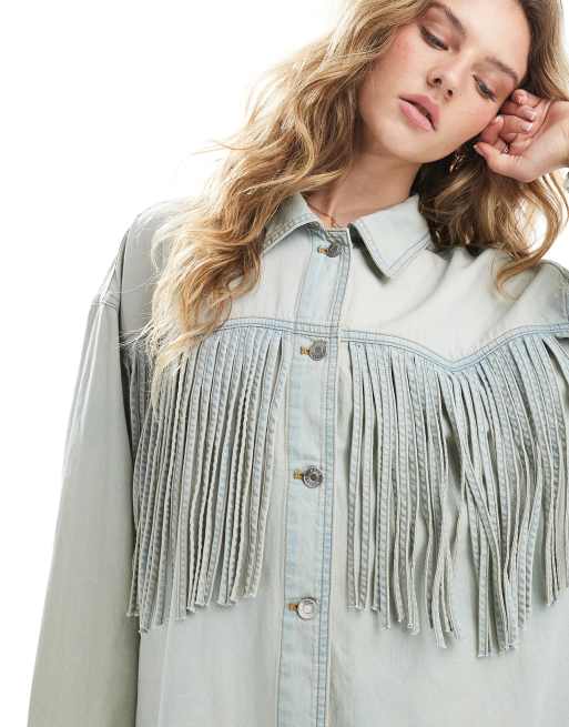 ASOS DESIGN – Jeansowa kurtka vintage z frędzlami, 3 z 4