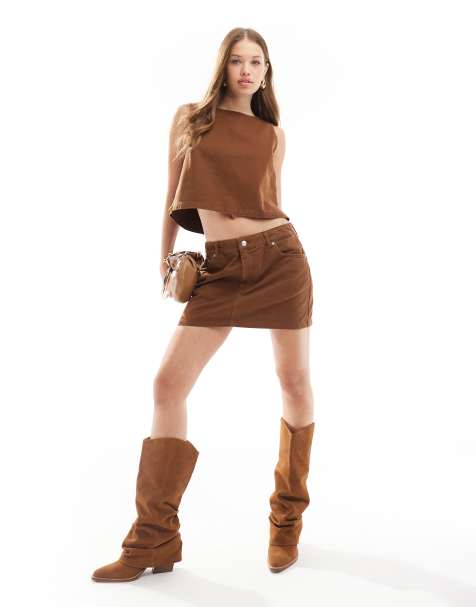 ASOS DESIGN – Jeansowa spódnica mini w kolorze brązowym - view 1
