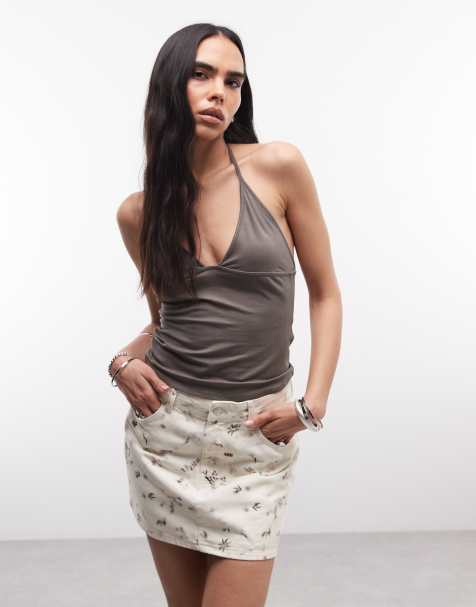 ASOS DESIGN – Jeansowa spódnica mini w kwiaty - view 1