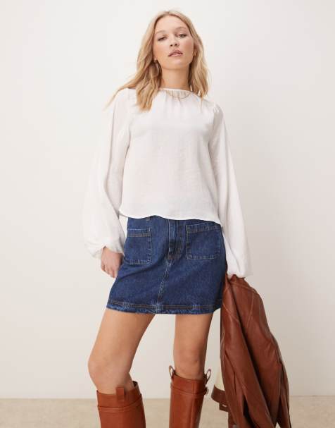 ASOS DESIGN denim patch pocket mini skirt in indigo