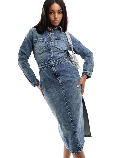 ASOS DESIGN – Jeansowa sukienka midi z efektem sprania, 2 z 4