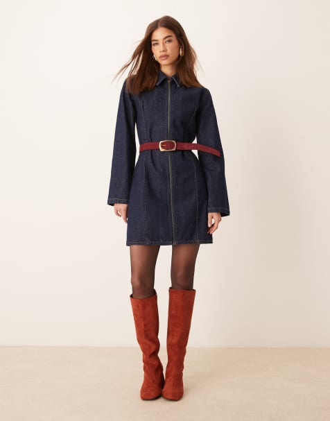 ASOS DESIGN – Jeansowa sukienka mini w kolorze indygo zapinana na zamek - view 1