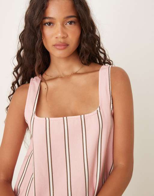 ASOS DESIGN – Jeansowa sukienka mini w paski z kwadratowym dekoltem, 3 z 4
