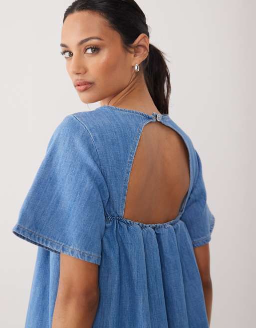ASOS DESIGN – Jeansowa sukienka mini w stylu babydoll, 3 z 4
