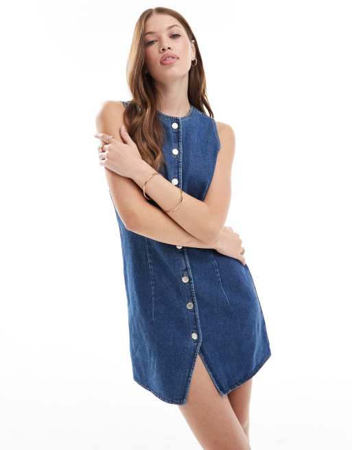 ASOS DESIGN – Jeansowa zapinana na guziki sukienka w kolorze indygo