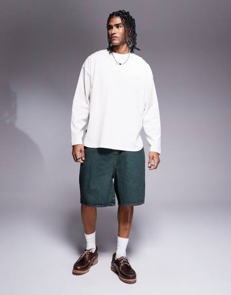 ASOS DESIGN – Jeansowe jortsy o wydłużonym fasonie z zielonym przebarwieniem - view 1