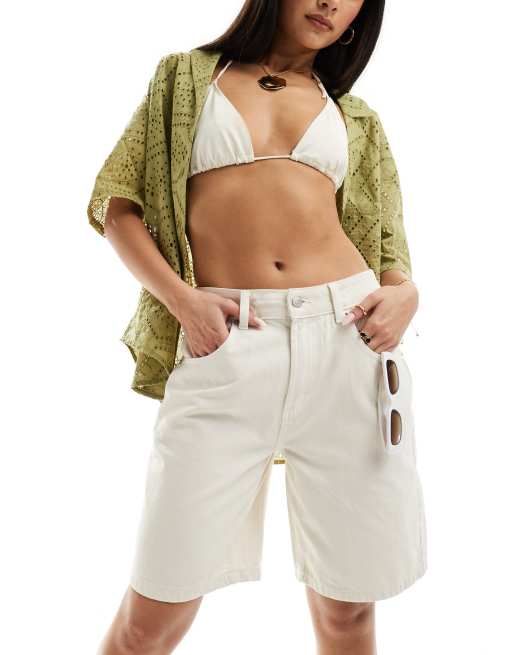 ASOS DESIGN – Jeansowe szorty bermudy w kolorze ecru