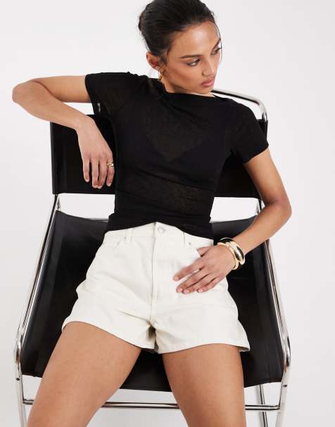 ASOS DESIGN – Jeansowe szorty z podwyższonym stanem w kolorze ecru - view 1