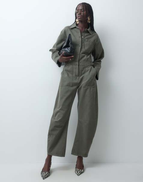 ASOS DESIGN jeansowy kombinezon z nogawkami typu horn w kolorze khaki - view 1