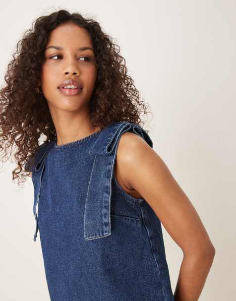 ASOS DESIGN denim tank top with bow shoulders