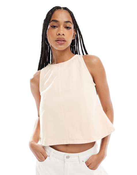 ASOS DESIGN – Jeansowy top o fasonie bokserki w kolorze brzoskwiniowym - view 1