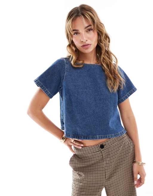 ASOS DESIGN – Jeansowy top o pudełkowym kroju w kolorze indygo