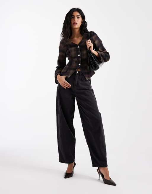 ASOS DESIGN – Jeansowy top w kratę z dekoltem w kształcie litery V, 3 z 4
