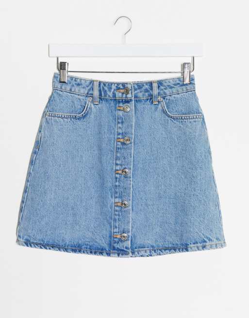 Asos Design Jeansrock Mit Knopfleiste In Blau Asos