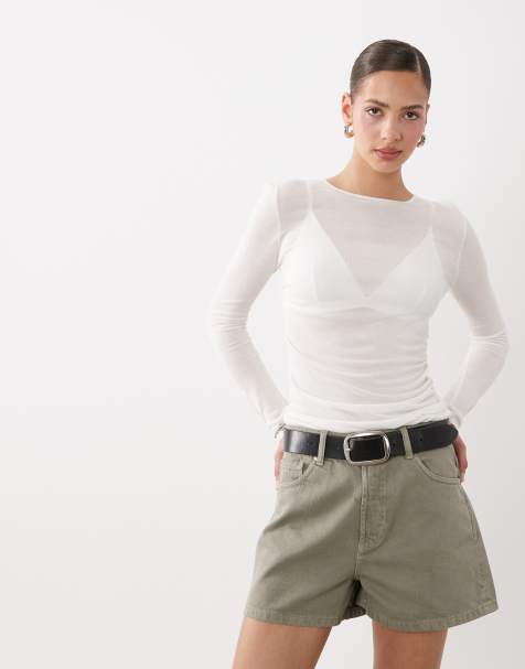 ASOS DESIGN – Jeansshorts in Khaki mit hohem Bund - view 1