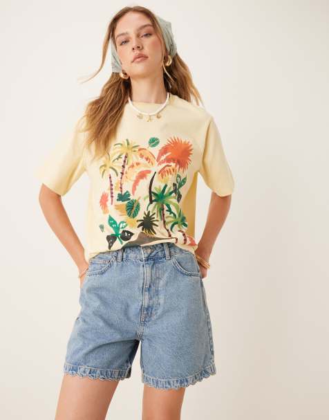 ASOS DESIGN – Jeansshorts in Mittelblau mit Muschelsaum - view 1
