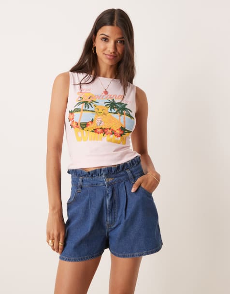 ASOS DESIGN – Jeansshorts med veck och hög paper bag-midja - view 1