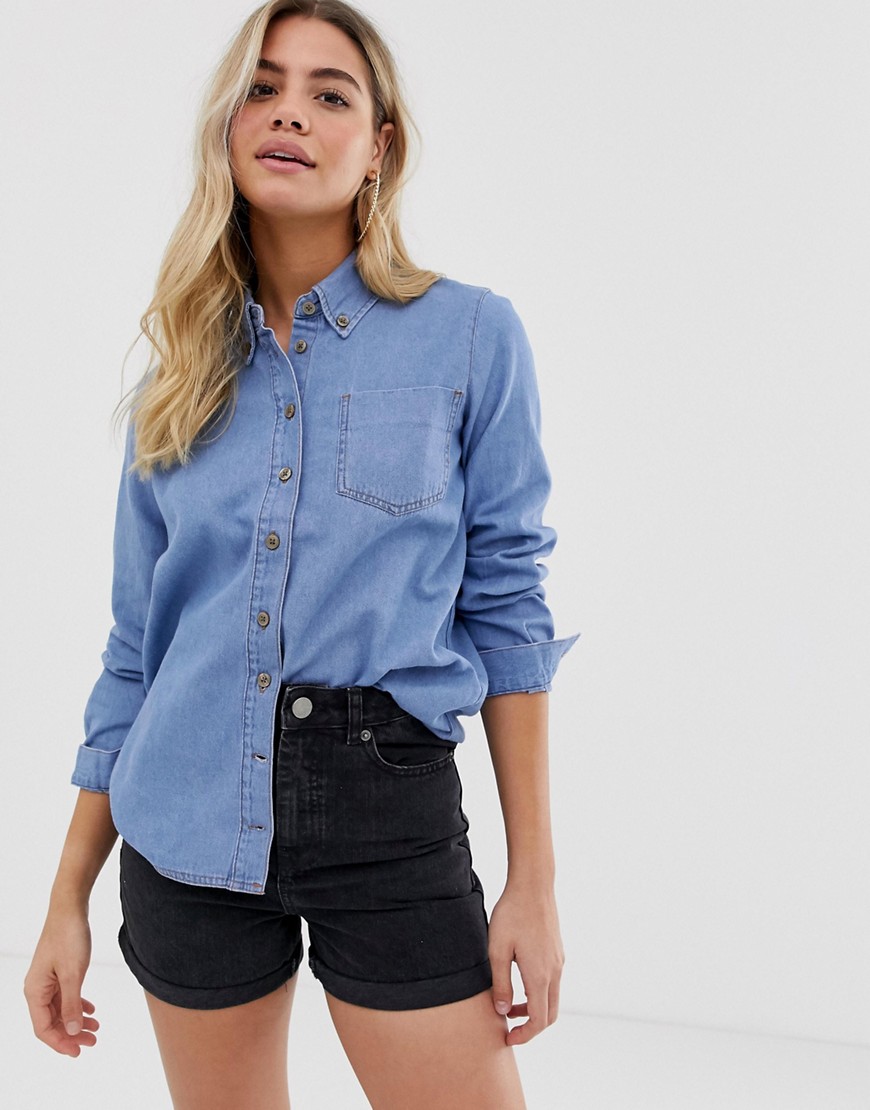 ASOS DESIGN – Jeansskjorta i ljus cali-tvätt-Blå