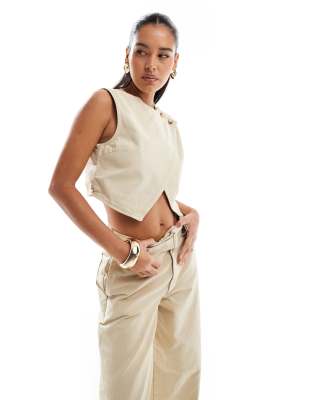 ASOS DESIGN - Jeansweste in Sandbeige, Kombiteil-Neutral